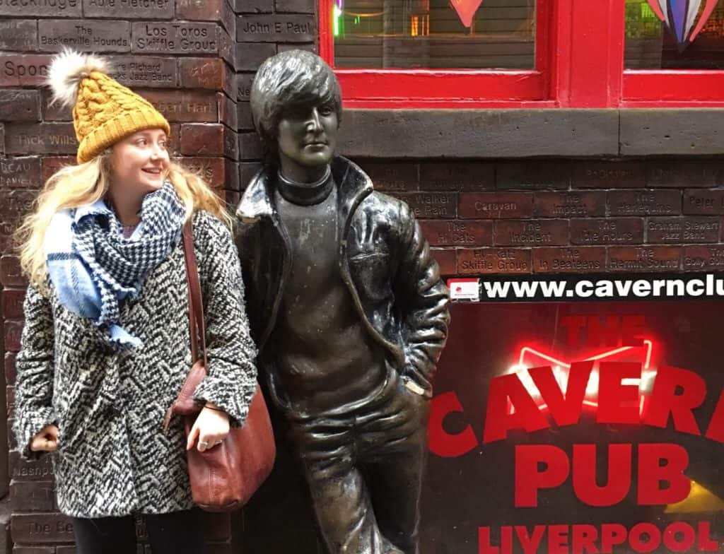Posing with Beatles State beside Cavern Club Liverpool