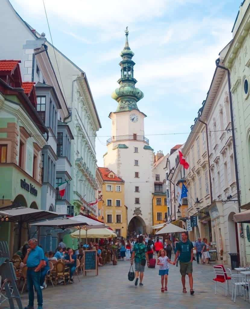 Busy street in Bratislava Slovakia