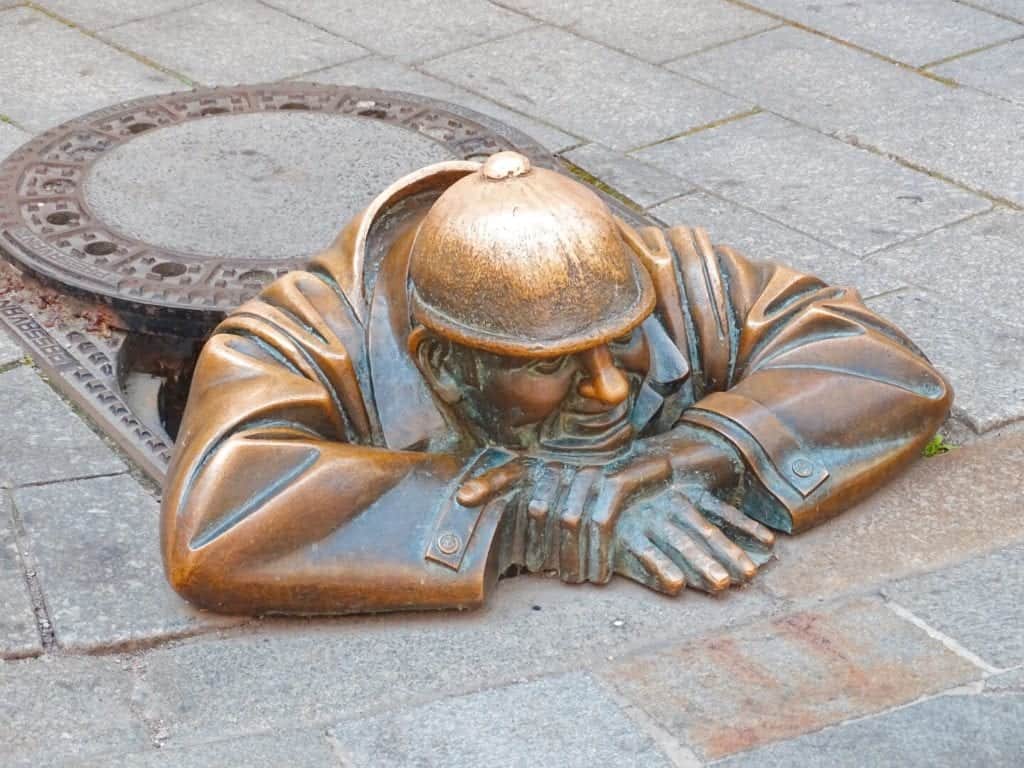 Gold workman statue Bratislava Slovakia