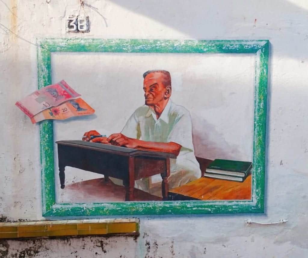 Street art of a man in Melaka Malaysia