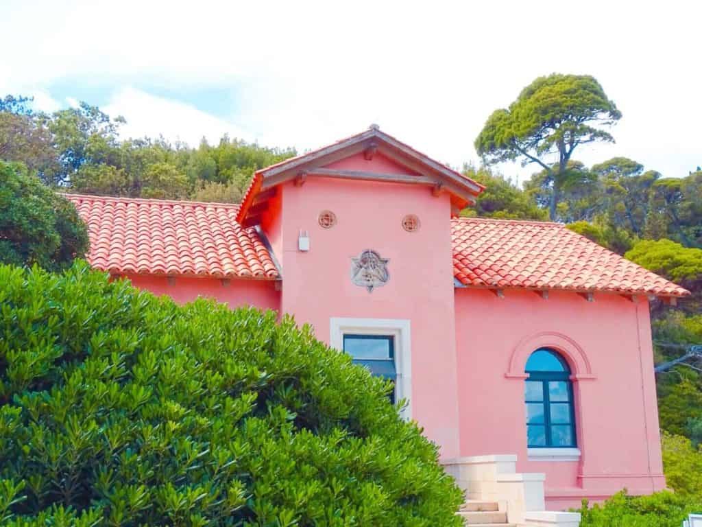 Pink building on Lokrum Island Croatia