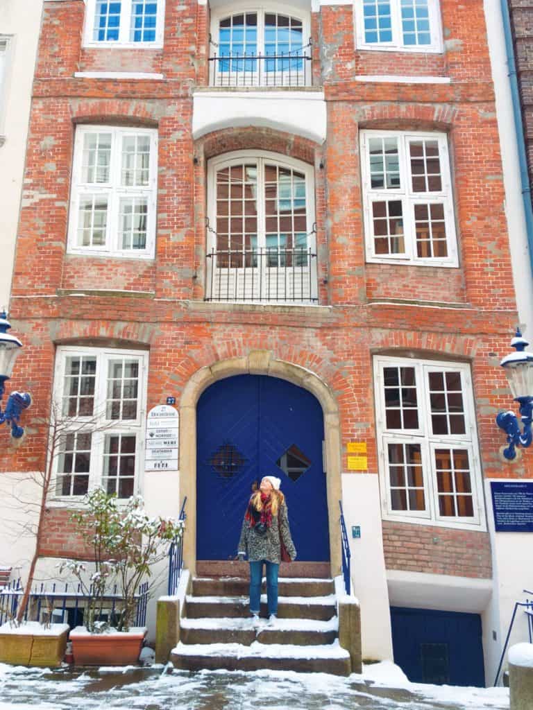 Old fashioned house with blue door Hamburg