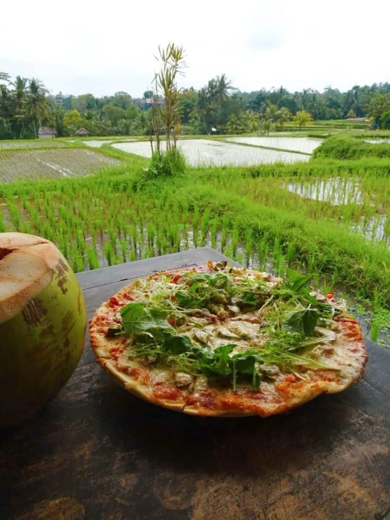 Pizza and rice fields Cafe Pomegranate Ubud